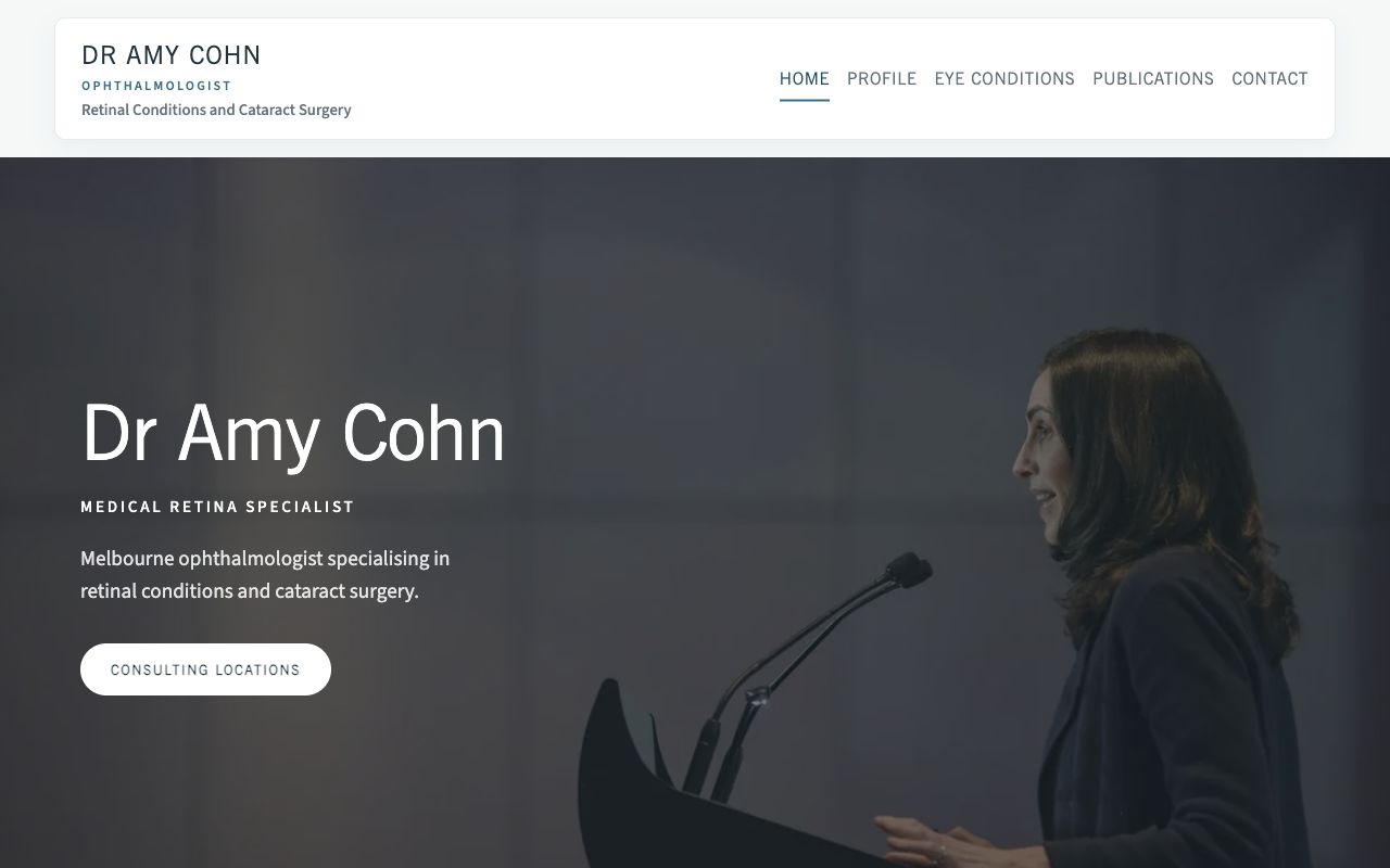 A desktop homepage sample from Dr Amy Cohn’s professional profile website.